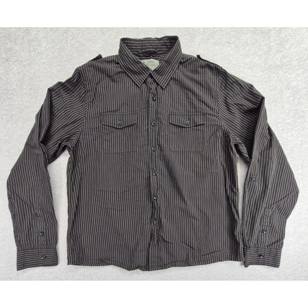 A Fine Mess Shirt Mens XL Black White Pinstripe Long Sleeve Button Up Cotton